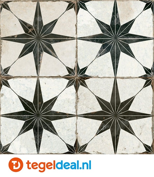 Peronda, Fs Star-N, Nero, 45x45 cm, vintage patroontegels