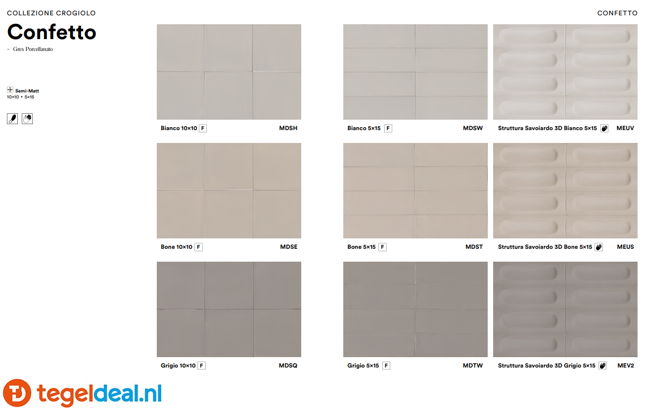 Marazzi Confetto, matte tegels - 12 kleuren - 2 formaten