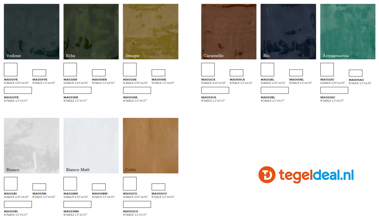 Tonalite, Magma, 9 kleuren en 3 formaten, wandtegels Tonalite, Magma, 9 kleuren en 3 formaten, wandtegels