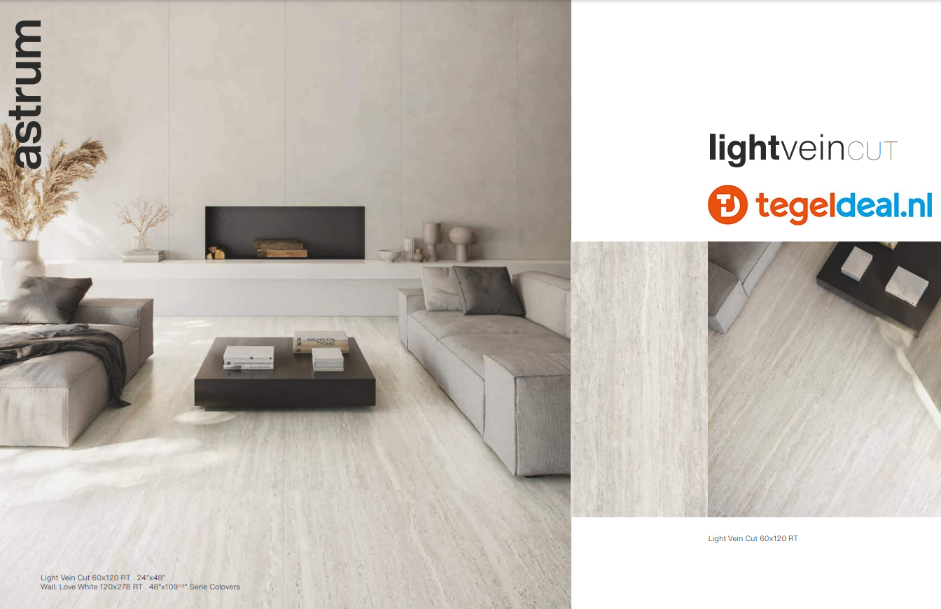 Supergres Astrum, LIGHT Vein Cut Naturale, 30x60 cm, travertin-look tegels 