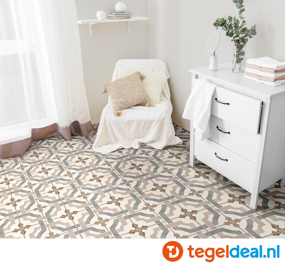 Nanda Tiles, Villa Remi, 15x15 cm, vintage patroontegels voor vloer en wand 