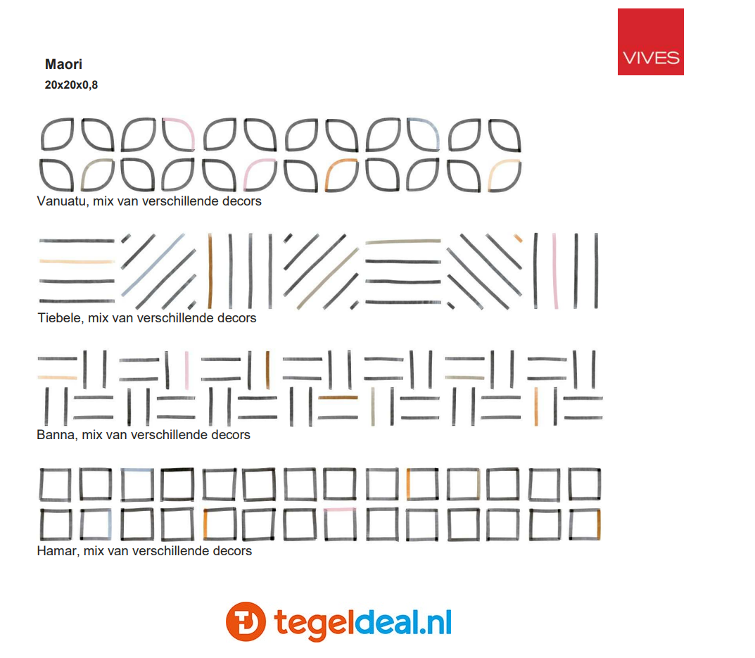 VLT Vives Maori, 20x20 cm, 4 grafische decors