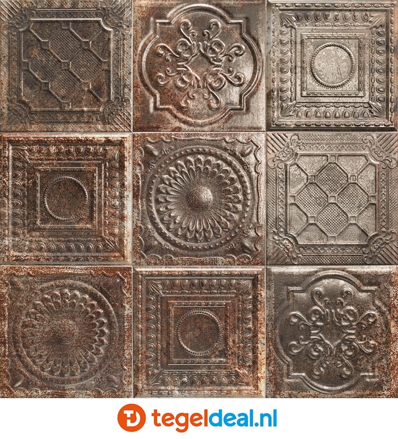 Mainzu, Tin Tile en Rusty,  20x20 cm, reliëf wandtegels 
