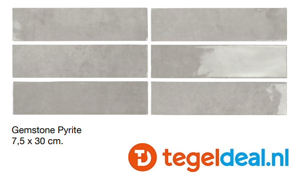 Gemstone PYRITE GREY, 7,5x30 cm, handvorm wandtegels - OP VOORRAAD