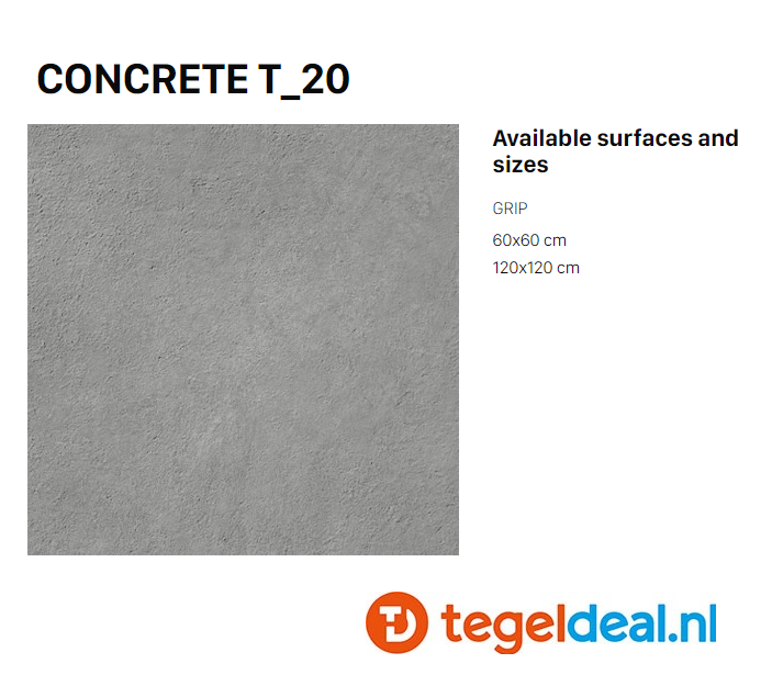 TRT Supergres H.24 Concrete, 60x60x2 cm HCT6, OUTDOOR terrastegels