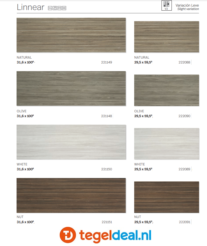 ACTIE - Colorker, Linnear Naturel 29,5x59,5 cm, reliëf wand- decortegel 