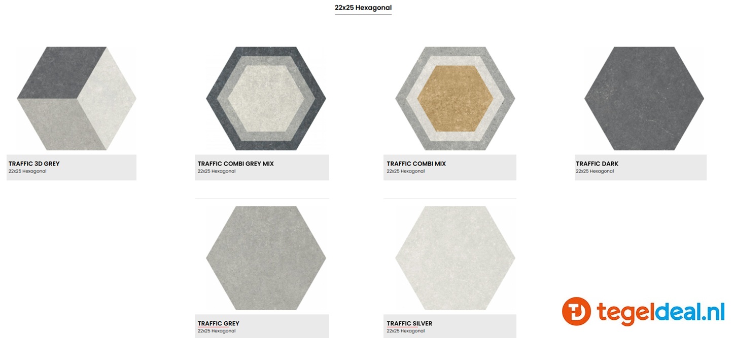 Codicer, Hex 25 Traffic, 25x22 cm hexagon tegels Codicer, Hex 25 Traffic, 25x22 cm hexagon tegels
