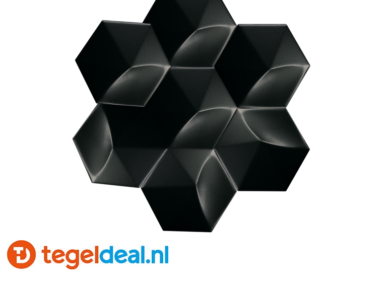 OPRUIMING :  2,16 m2 Equipe, Magical 3D, Oberland, BLACK MATT, Hexagon 3D wandtegels - 2,16 m2 voor 100,00 euro 