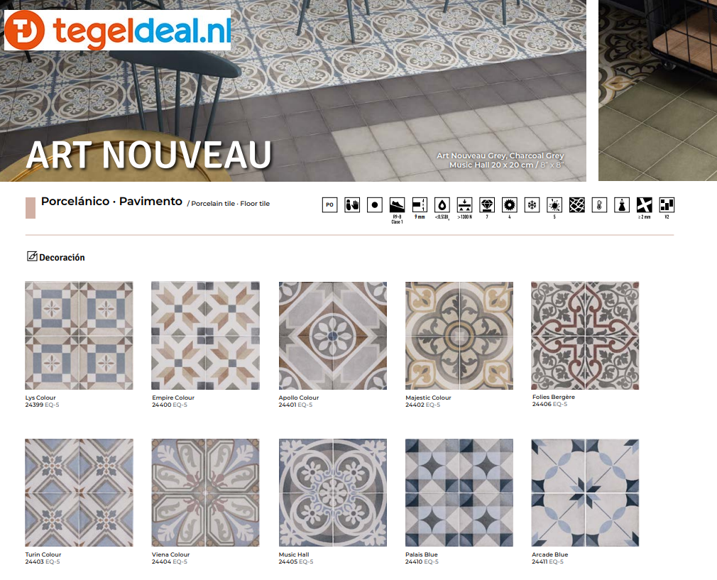 VLT Equipe, Art Nouveau, 20x20 cm, 12 uni kleuren en 22 decors! VLT Equipe, Art Nouveau, 20x20 cm, 12 uni kleuren en 22 decors!
