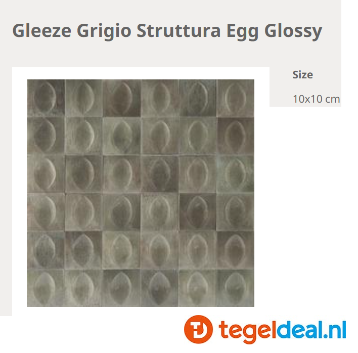 WDT Ragno Gleeze GRIGIO struttura EGG 3D, 10x10 cm, R8GW