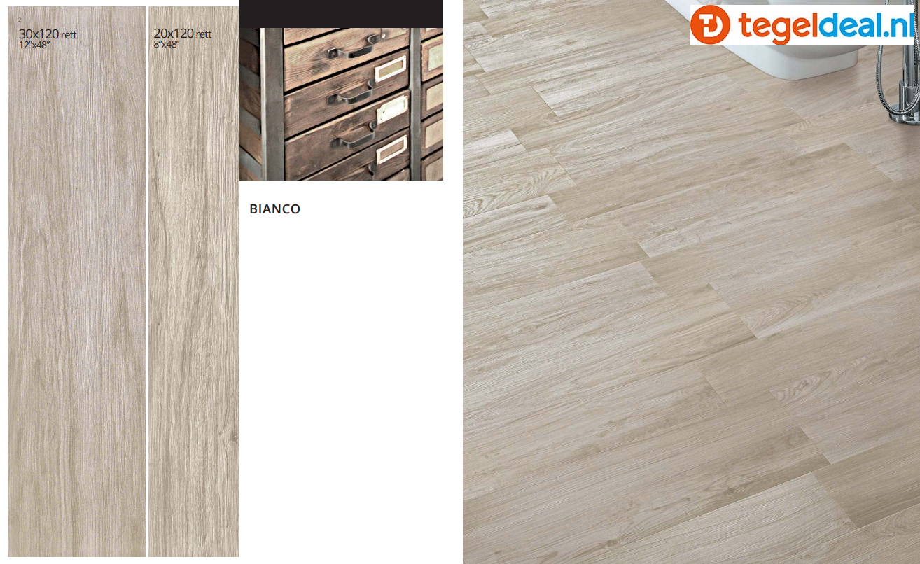 Serenissima Acanto Bianco, 20x120 cm, houtlook tegels