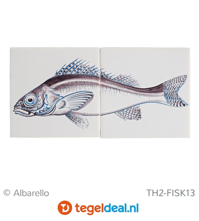 Diverse vissen op een handbeschilderde tableau, 13x13 cm 