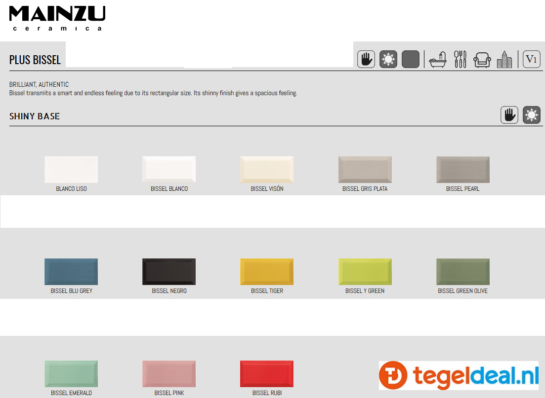 Mainzu, Metrotegels, collectie Bevelled - series: Plus Bissel, Settecento en Solid White 