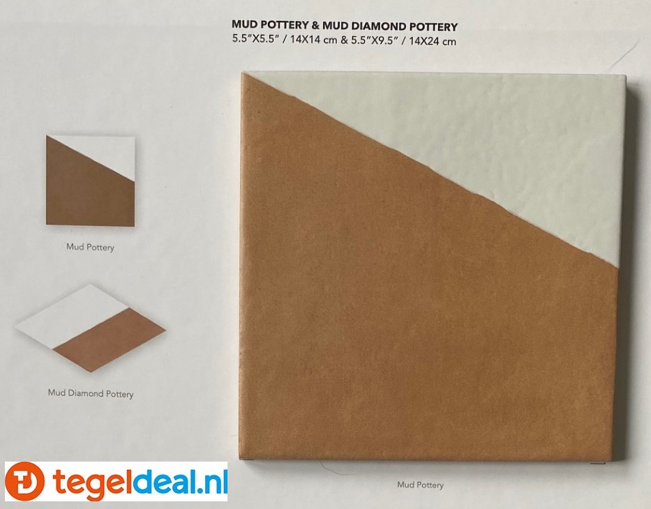 WOW Design, Mud Diamond WOOD MID, 14x24 cm - ruitvorm houtlook tegels