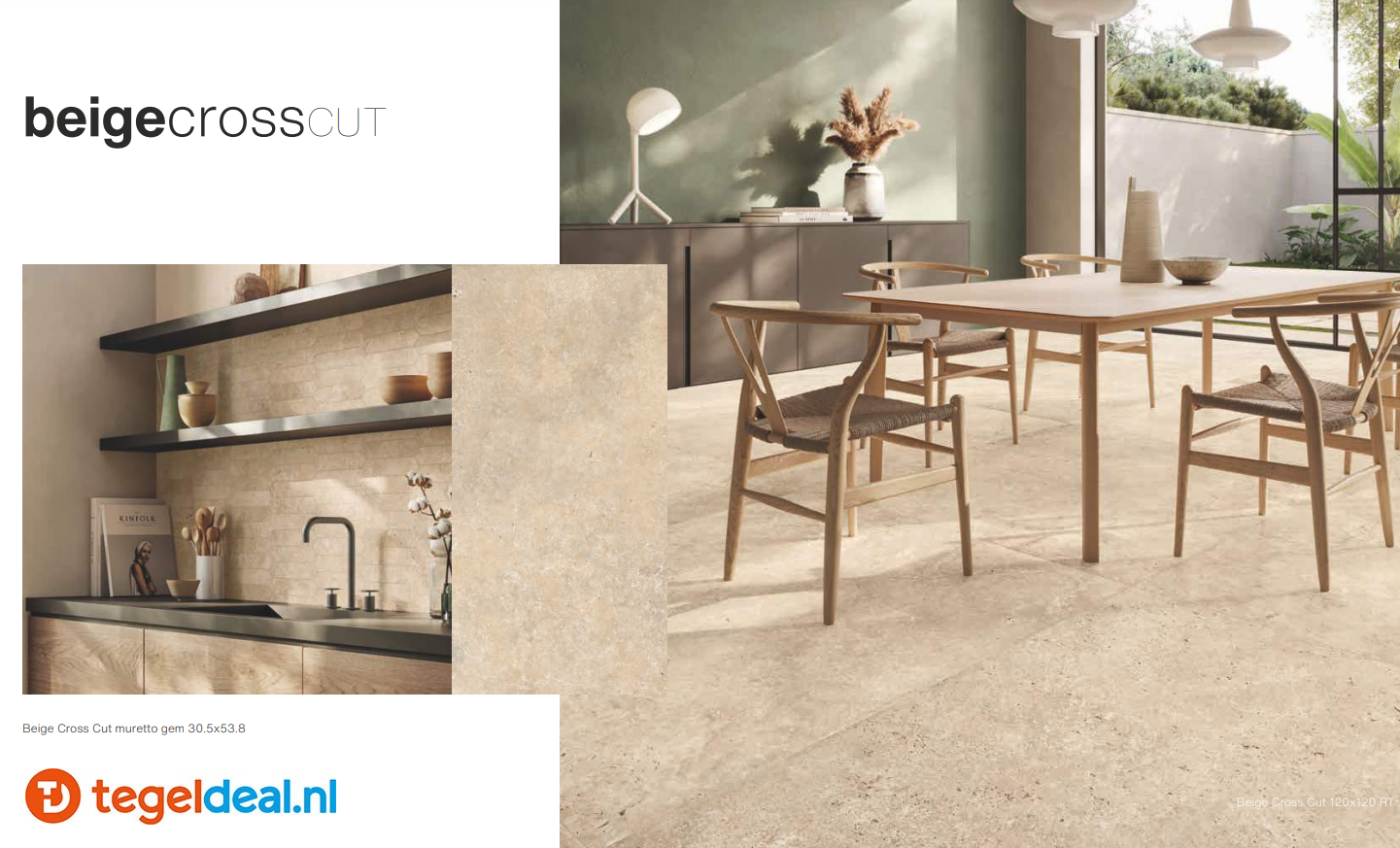Supergres Astrum, BEIGE Cross Cut Naturale, 30x60 cm, travertin-look tegels 