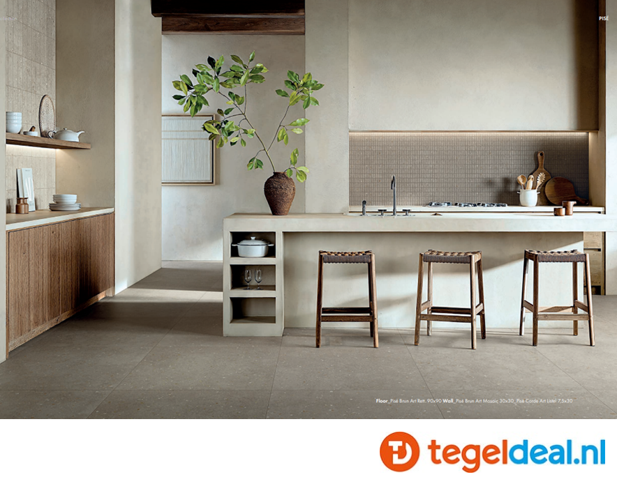 SIL Ceramiche, Pisé BRUN TRAME, 7,5x30 cm listel, natuursteenlook tegels met reliëf - €55,00/m2 / Palletdeal op aanvraag