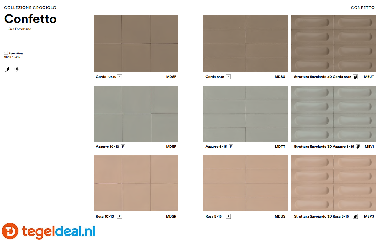 Marazzi Confetto, matte tegels - 12 kleuren - 2 formaten