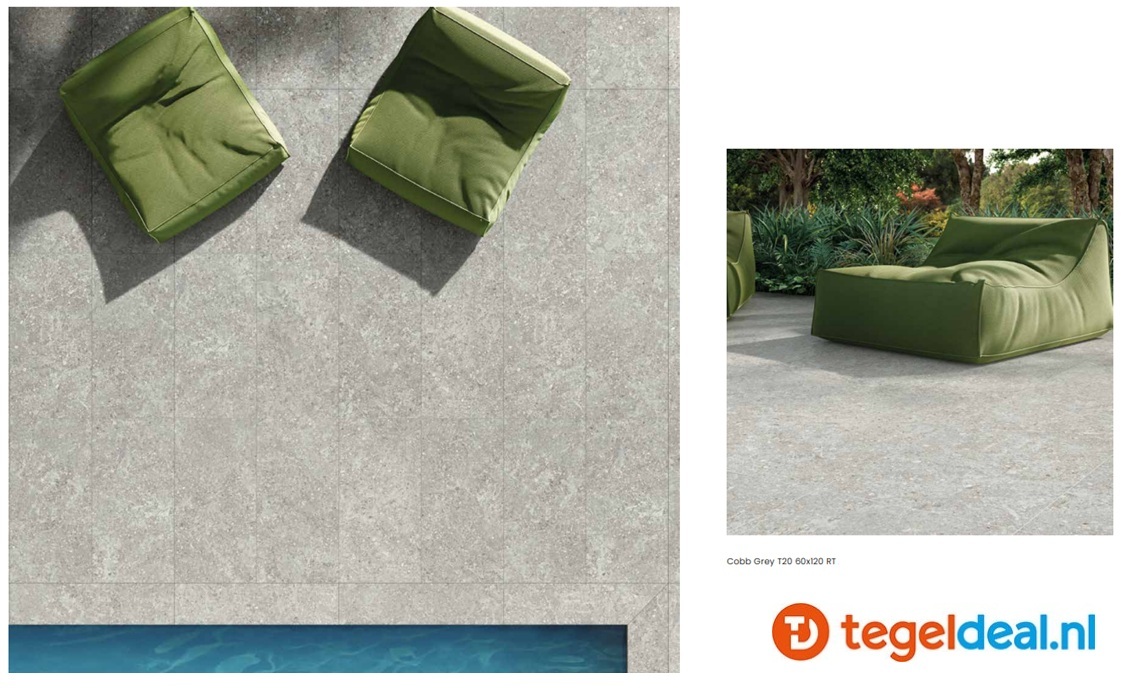 Supergres Cobb GREY, 60x120 cm ASST R10 RT, natuursteenlook tegels - €39,50 per m2 