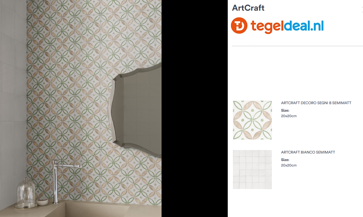 Marazzi ArtCraft BIANCO SEGNI-B, 20x20 cm MH9D Semimatt, decortegels 