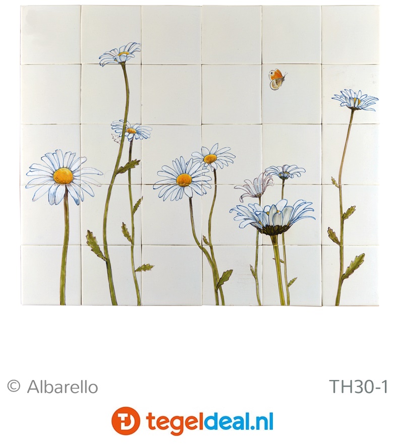 TH30-1  Margrieten, handbeschilderd tableau, 30 tegels / 13x13 cm 
