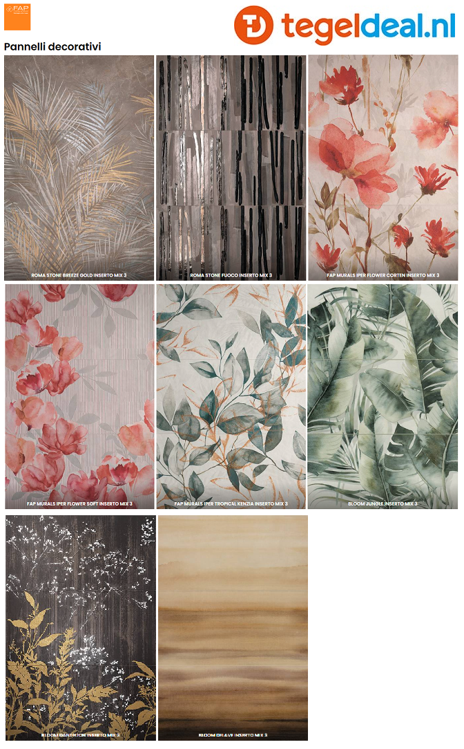 FAP, Murals en Exxtra 80x160 cm, wandtegels met decors
