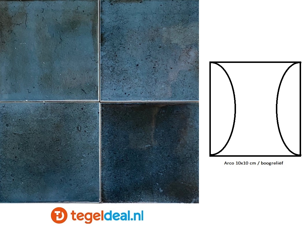 Equipe, Hanoi BLUE NIGHT, Arco 10x10 cm, art. 30023, reliëf wandtegels 