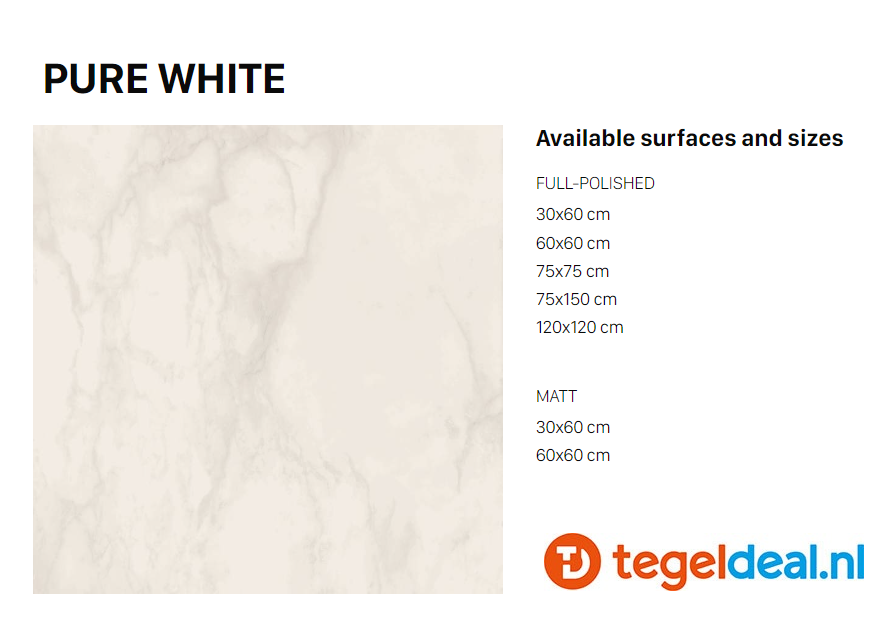 VLT Supergres Purity of Marble, Pure White Lux, 75 x 150 cm