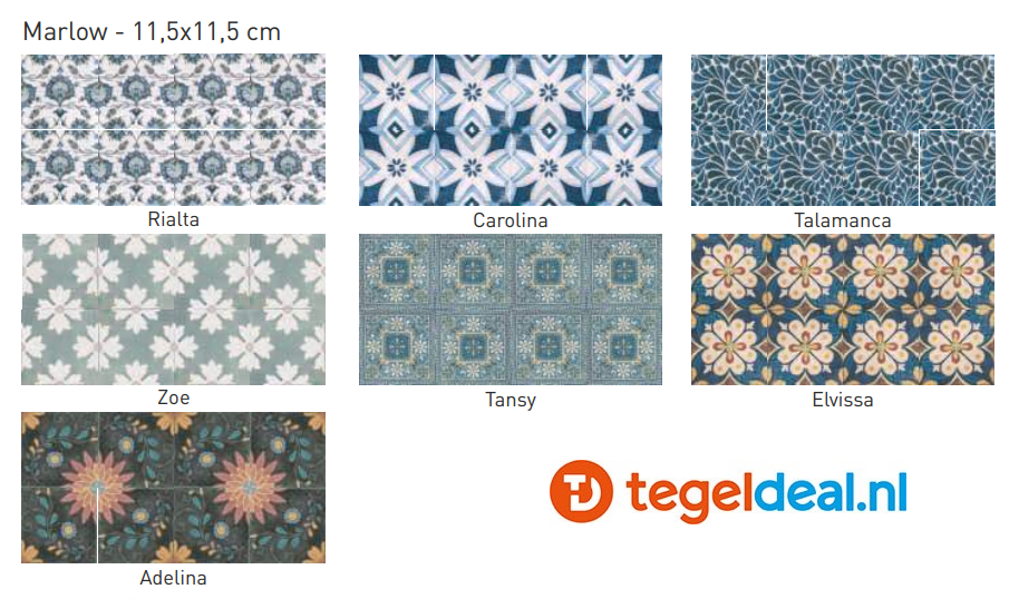 VLT / WDT Nanda Tiles, Marlow, 11,5x11,5 cm 5 uni kleuren - 7 decors VLT / WDT Nanda Tiles, Marlow, 11,5x11,5 cm 5 uni kleuren - 7 decors