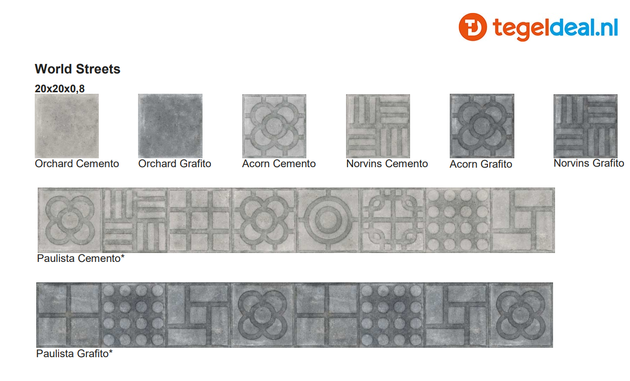 VLT Vives World Streets, 20x20 cm, 2 uni-kleuren en 6 decors VLT Vives World Streets, 20x20 cm, 2 uni-kleuren en 6 decors