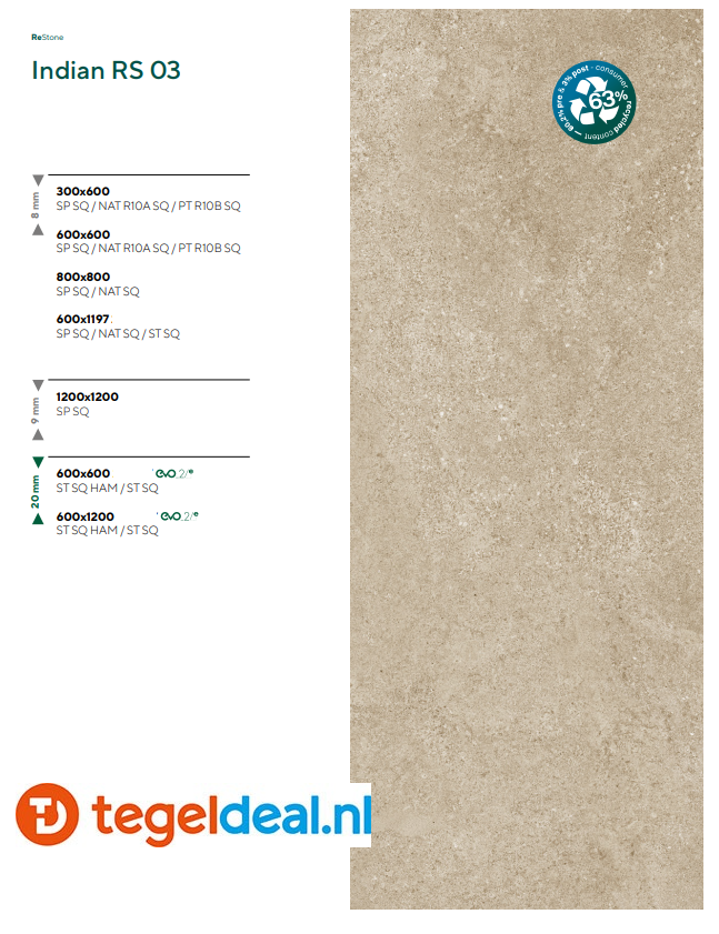 Mirage ReStone INDIAN RS03 Spazzolato BYK7, 120x120 cm 