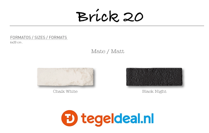 WDT Nanda Tiles, Brick20, 6x20 cm, zwart en wit