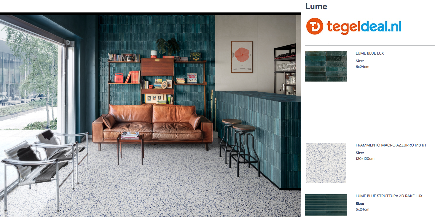 Marazzi Lume BLUE, 6x24 cm Rake 3D MP9H, wandtegels met reliëf