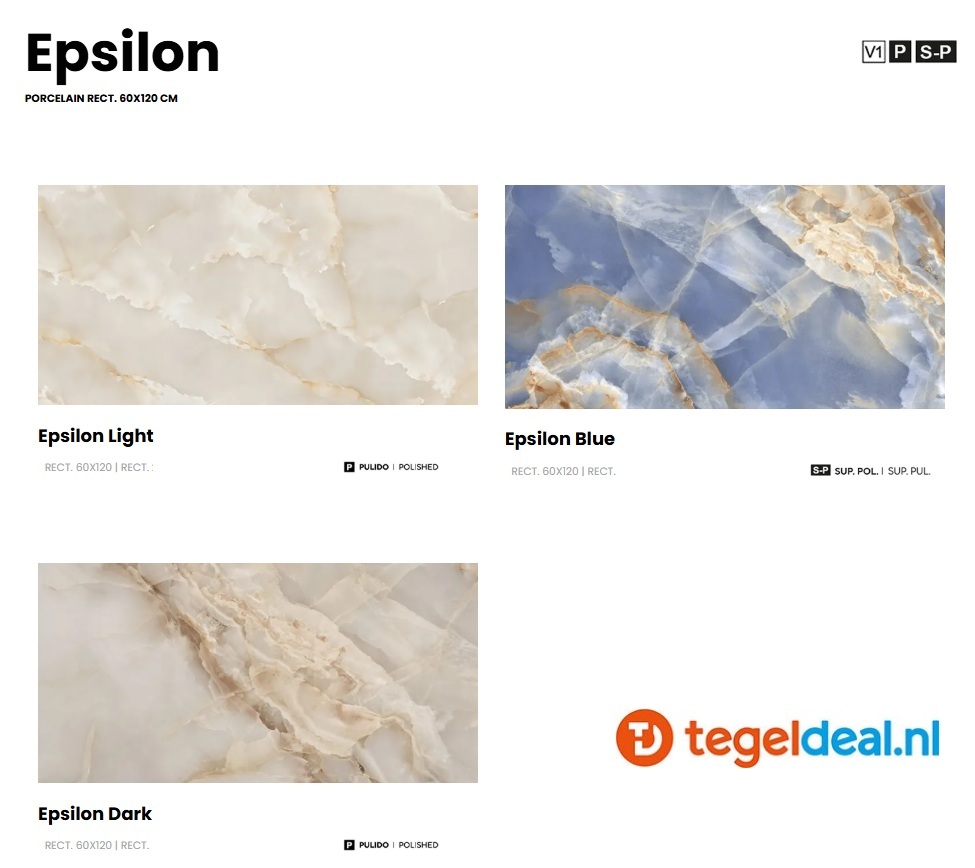 Villa, Epsilon BLUE, 60x120 cm Super-Polished, onyx-look tegels - €39,50 per m2 