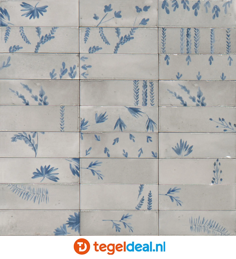 Marazzi Rice GRIGIO, 5x15 cm Decoro Leaf, M96V, handvorm wandtegels