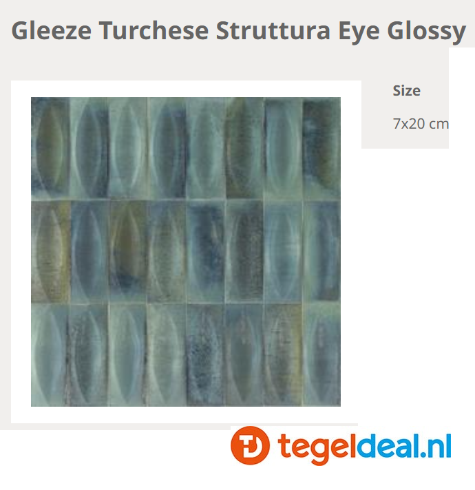 Ragno Gleeze TURCHESE struttura EYE 3D, 7,5x20 cm, R8HH, reliëf wandtegels 
