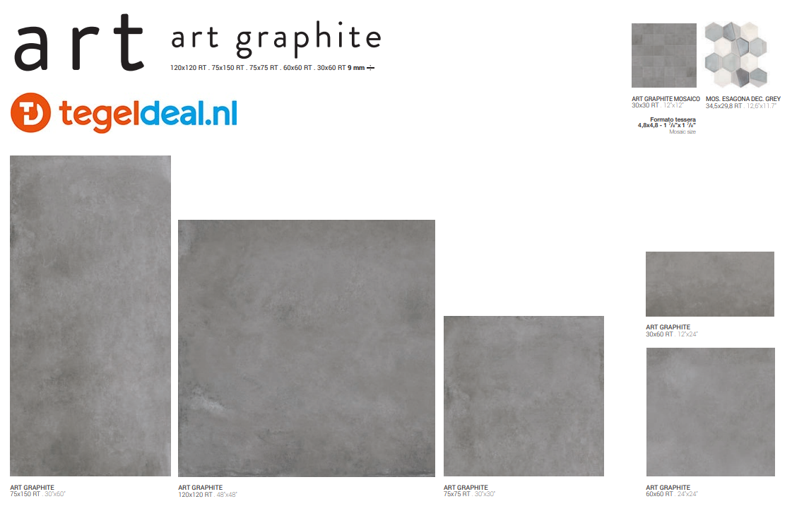 Supergres Art Graphite, 120x120 cm, A12G, betonlook tegels
