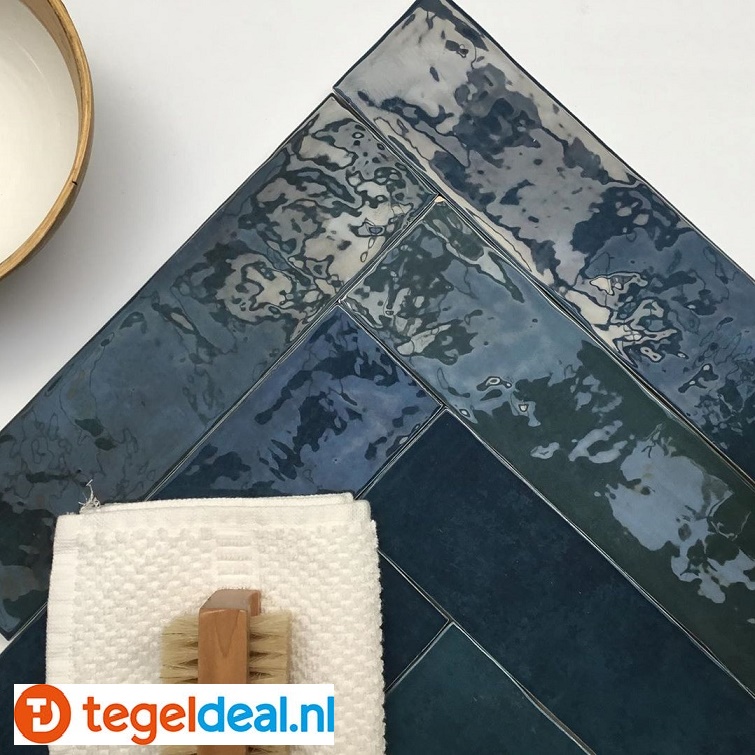 Revoir Paris, Atelier Bleu Marine, 6,2x25 cm glans, handvorm wandtegels
