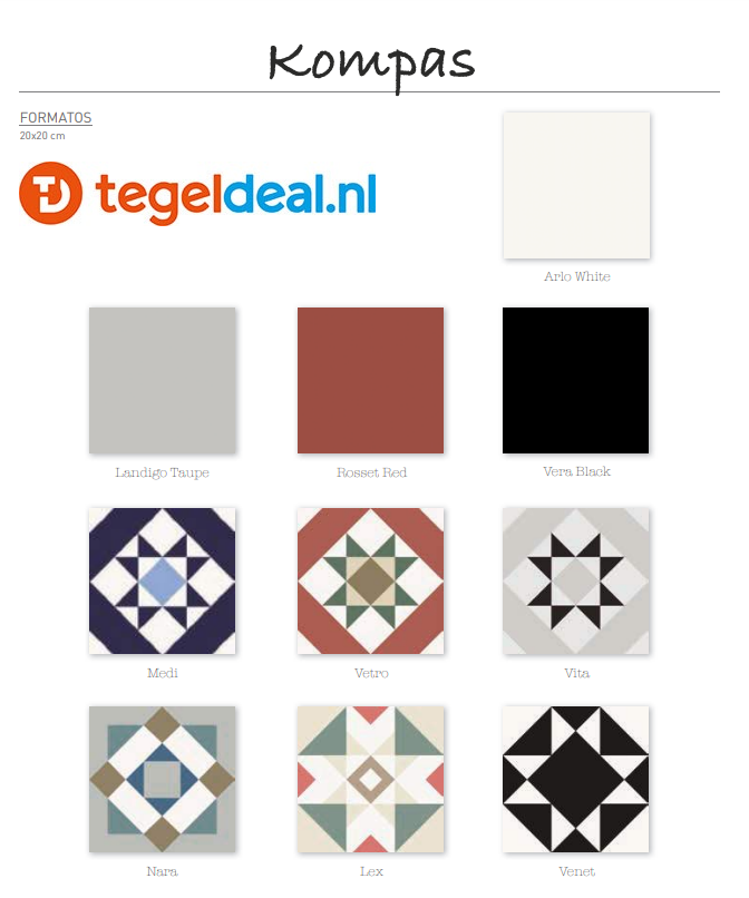 Nanda Tiles, Kompas, 20x20 cm, patroontegels 