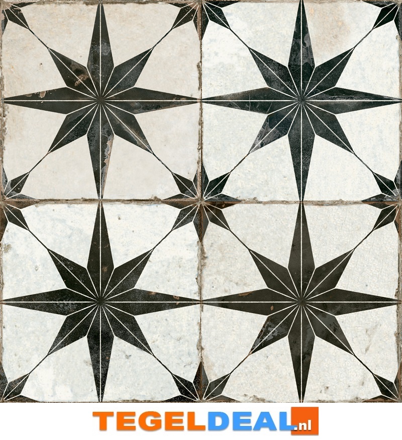 Peronda, Fs Star-N, Nero, 45x45 cm, vintage patroontegels