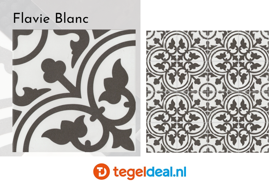 Revoir Paris, La Madeleine Flavie Blanc, 20x20 cm, patroontegels Revoir Paris, La Madeleine Flavie Blanc, 20x20 cm, patroontegels