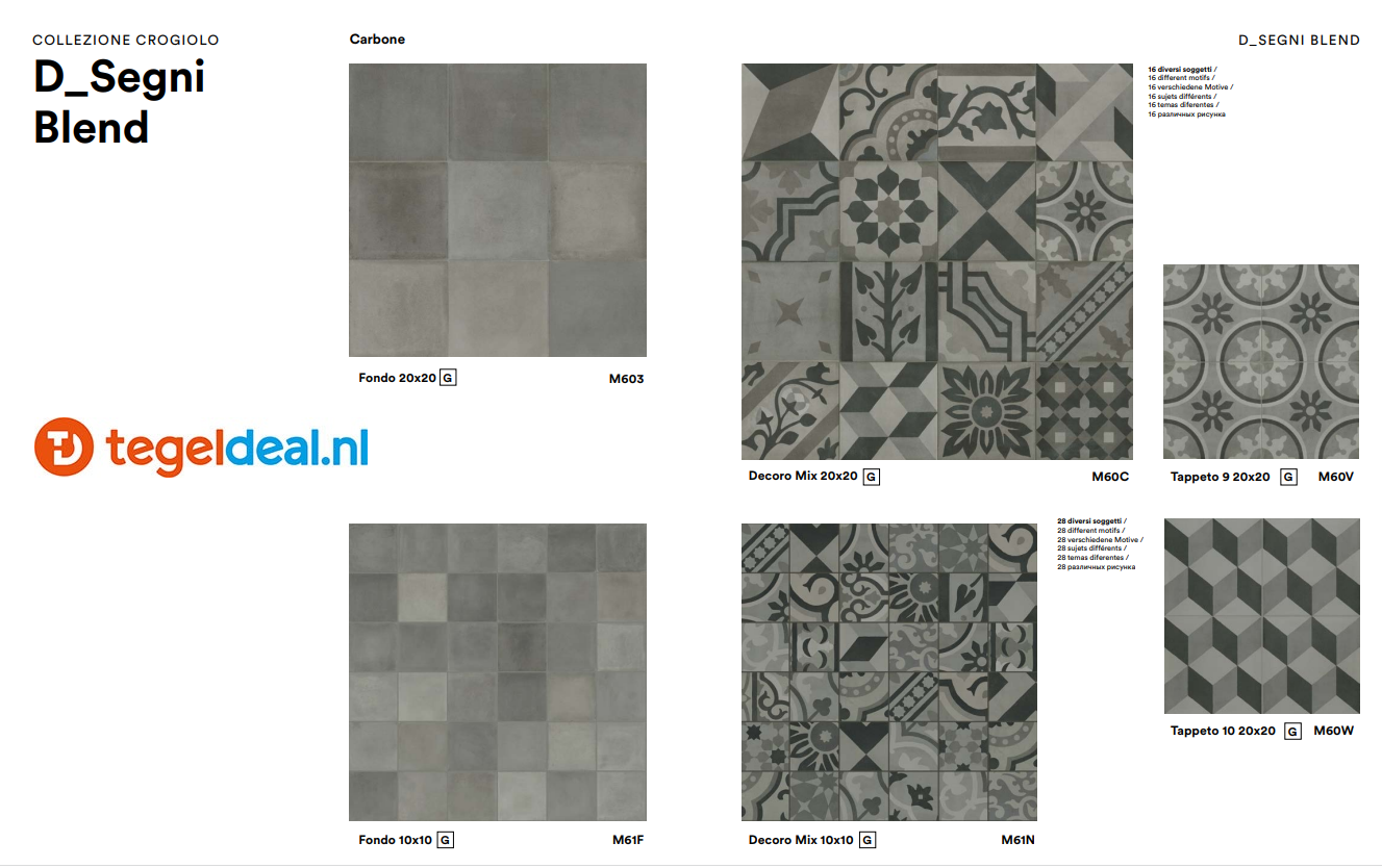 VLT Marazzi D_Segni BLEND, cementlook; 6 unikleuren, 24 patronen VLT Marazzi D_Segni BLEND, cementlook; 6 unikleuren, 24 patronen