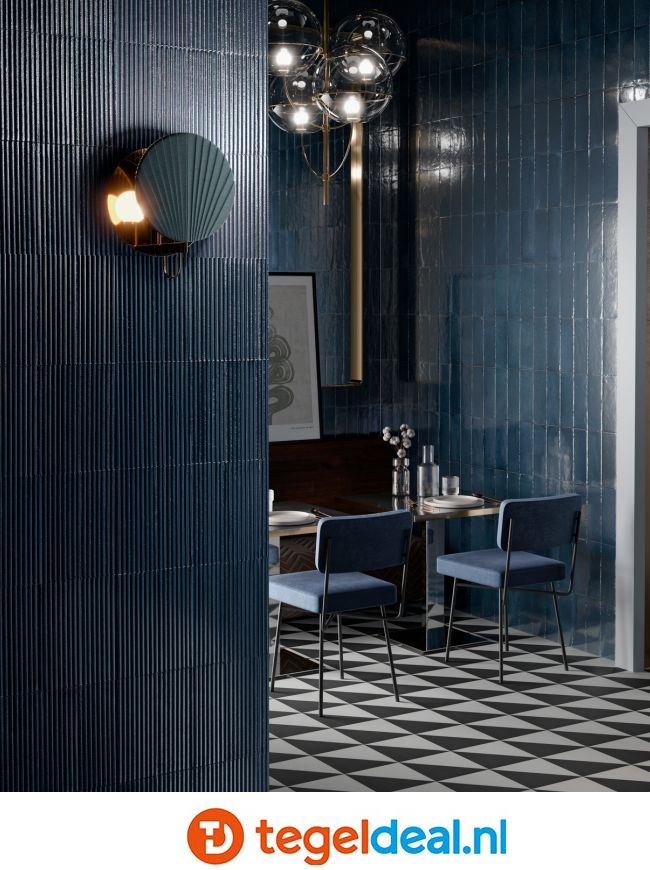 Marazzi Rice BLU, 7,5x20 cm Pleat 3D, M96L, reliëf handvorm wandtegels