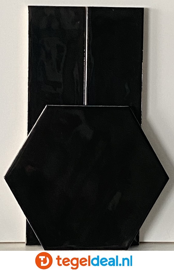 Ribesalbes Hope NERO GRAPHITO glans, 15x17,3 cm hexagon wandtegels