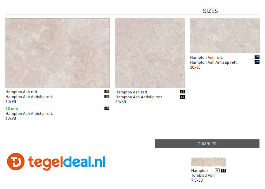 TRT SIL Ceramiche, Hampton ASH, 60x90x2 cm, terrastegels