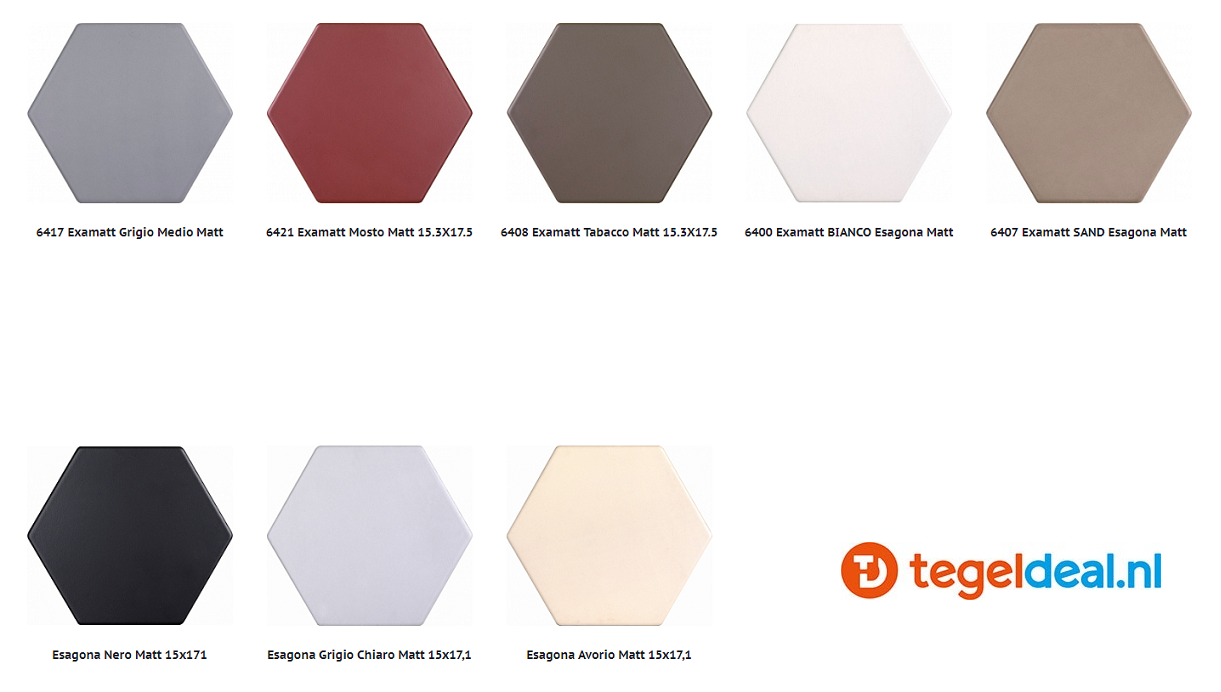 Tonalite, Examatt, 15x17 cm, hexagon vloer- en wandtegels Tonalite, Examatt, 15x17 cm, hexagon vloer- en wandtegels