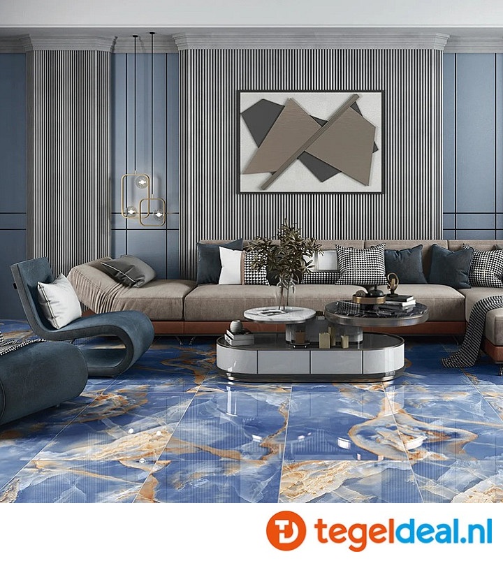 Villa, Epsilon BLUE, 60x120 cm Super-Polished, onyx-look tegels - €39,50 per m2 