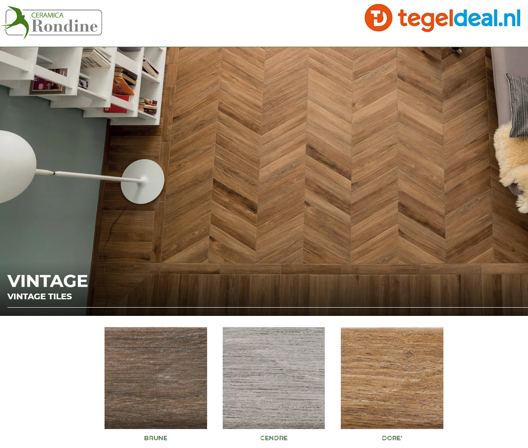 Rondine, Vintage, verouderde houtlook tegels / Chevron 
