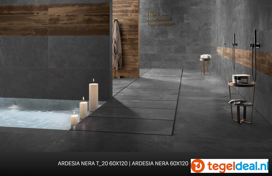 Supergres Stonework Ardesia Nera, 60x60x2 cm, natuursteenlook terrastegels