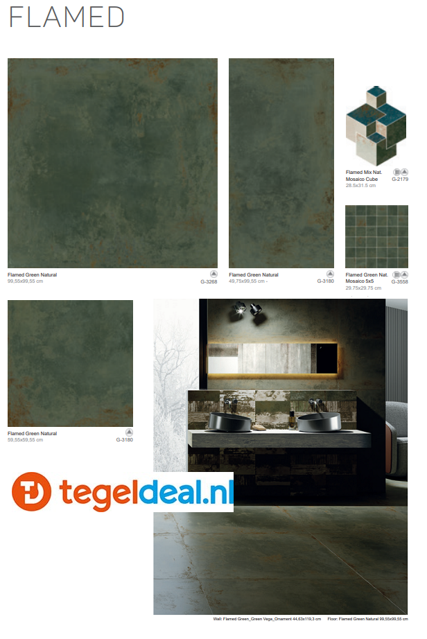 Aparici Flamed GREEN, 50x100 cm, metaallook tegels