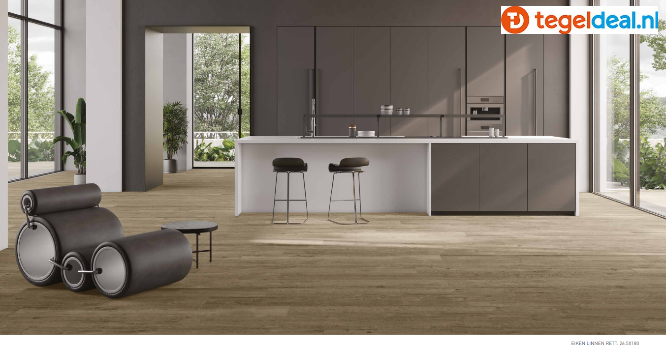 SIL Ceramiche, Eiken Linnen, 40x120x2 cm, houtlook terrastegels
